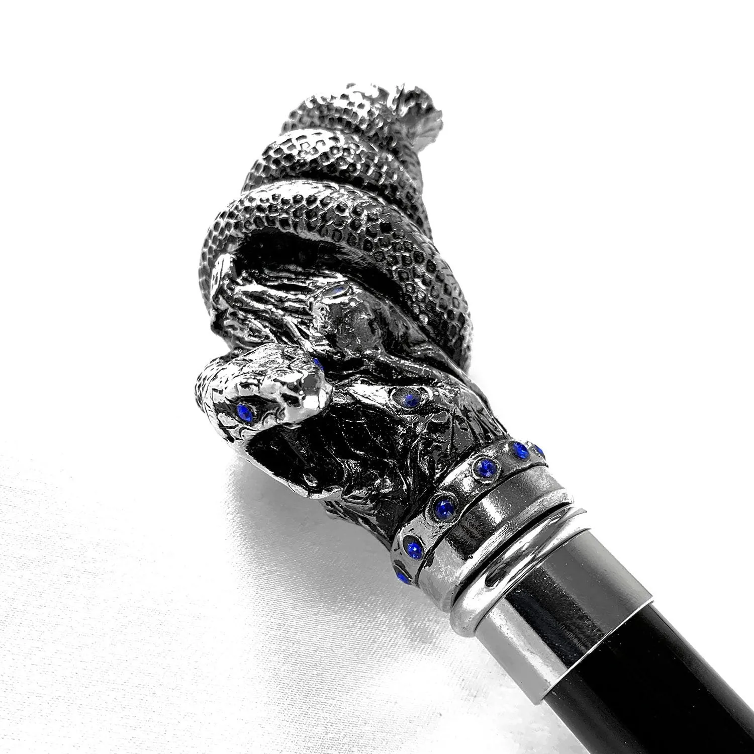 Fantastic silver-plated handle - Snake on branch and sapphire crystals
