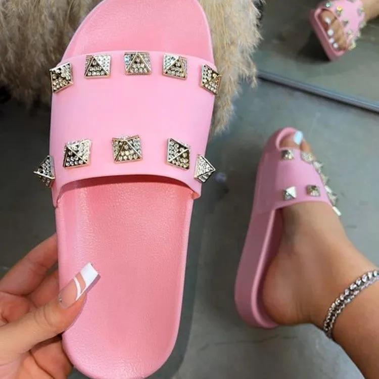 Fashion rhinestone rivet slippers（HPSD184）