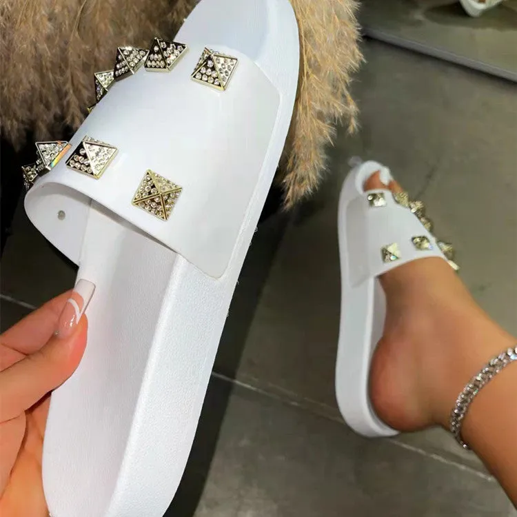 Fashion rhinestone rivet slippers（HPSD184）
