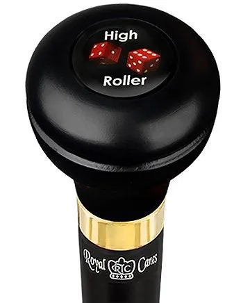 High Roller Casino Emblem Flask Walking Stick: Wood Shaft Hidden Flask