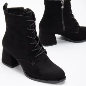 Juliette - Suede Black Lace Up Boots