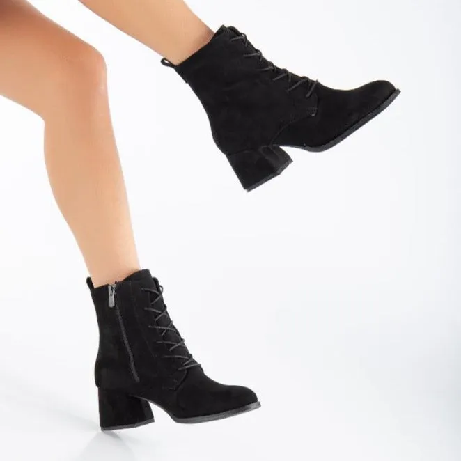 Juliette - Suede Black Lace Up Boots