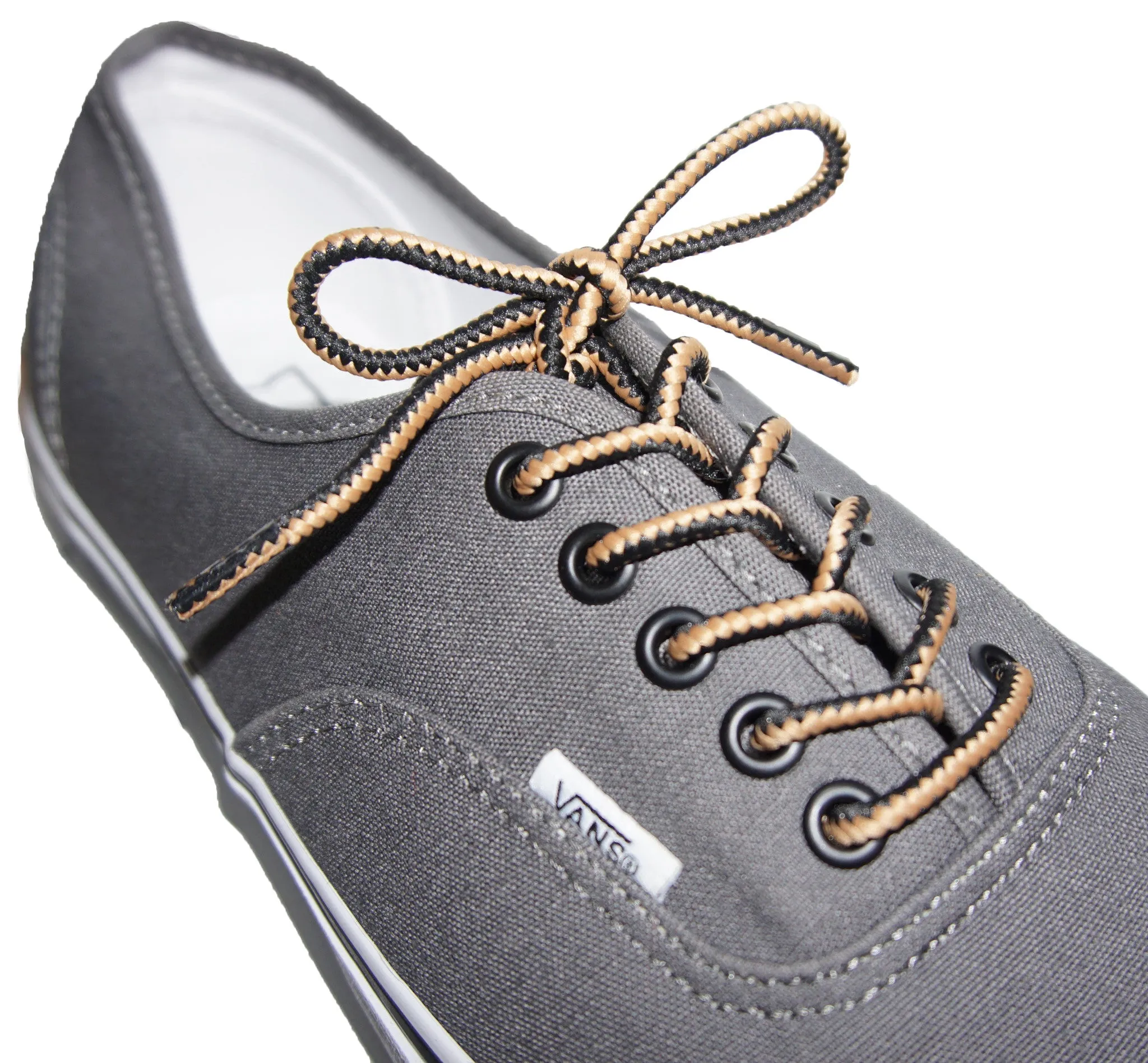 [Midnight Black / Tiramisu Tan] 35-36" Round Hiking Shoelaces for Vans