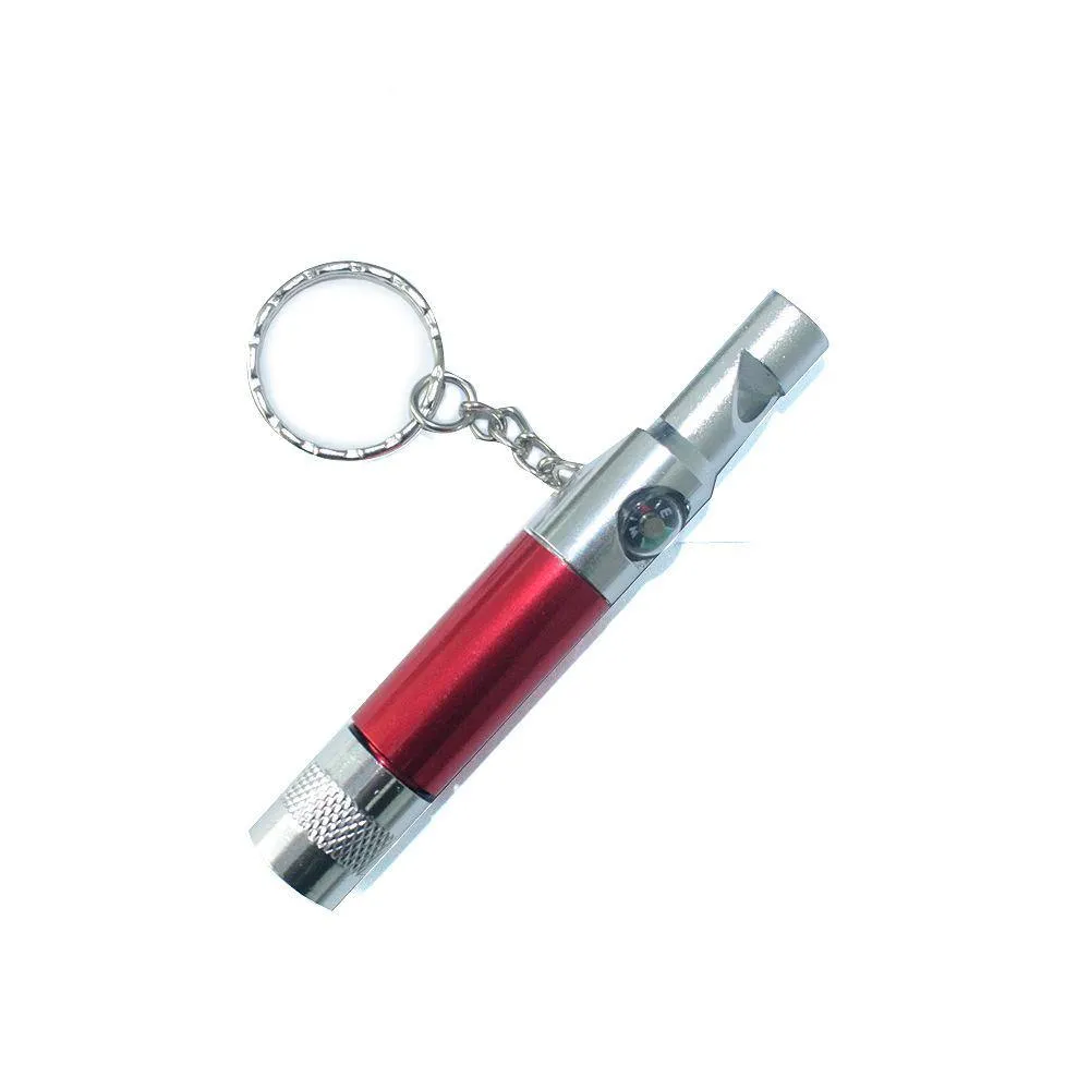 Mini LED Torch Flashlight Keychain Compass Whistle with Battery