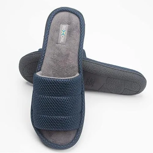 Roxoni Plush Slippers for Men Open Toe House Slippers for Superior Comfort