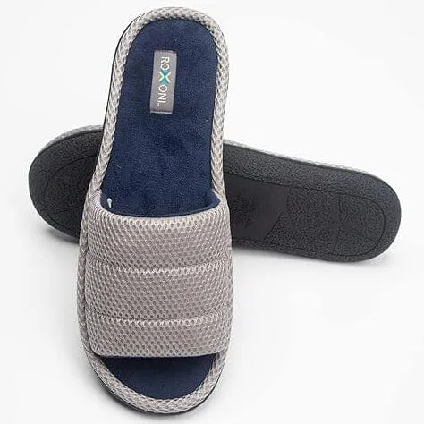 Roxoni Plush Slippers for Men Open Toe House Slippers for Superior Comfort