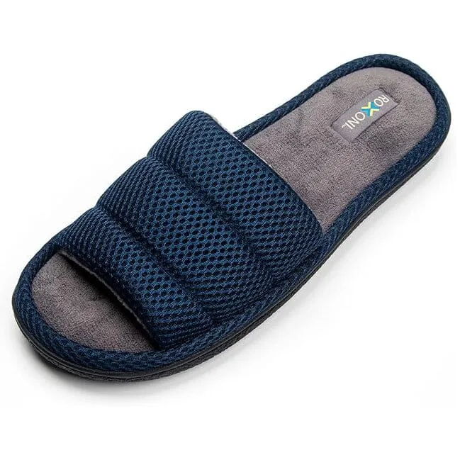 Roxoni Plush Slippers for Men Open Toe House Slippers for Superior Comfort