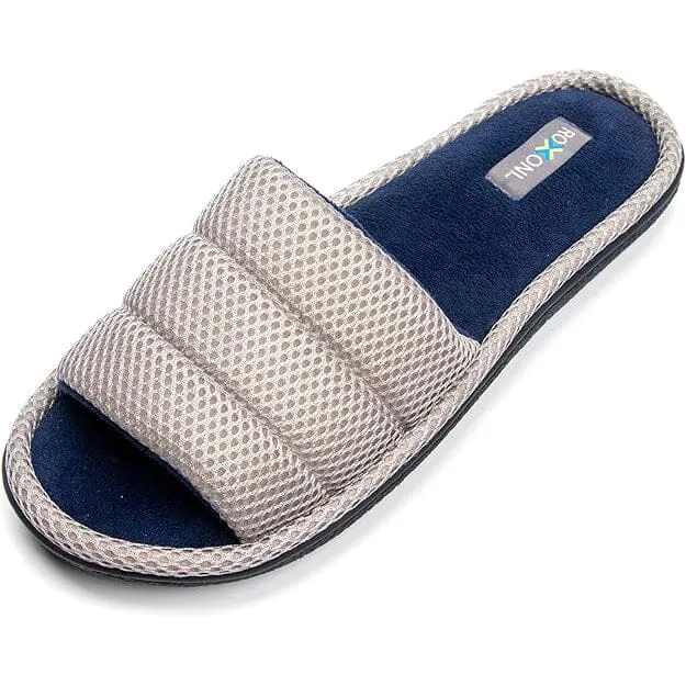 Roxoni Plush Slippers for Men Open Toe House Slippers for Superior Comfort