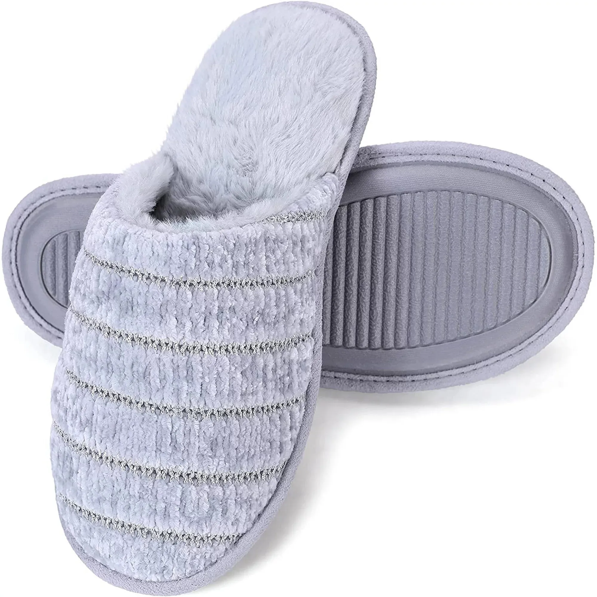 Roxoni Women Slipper Cozy Memory Foam, Indoor Outdoor Rubber Sole
