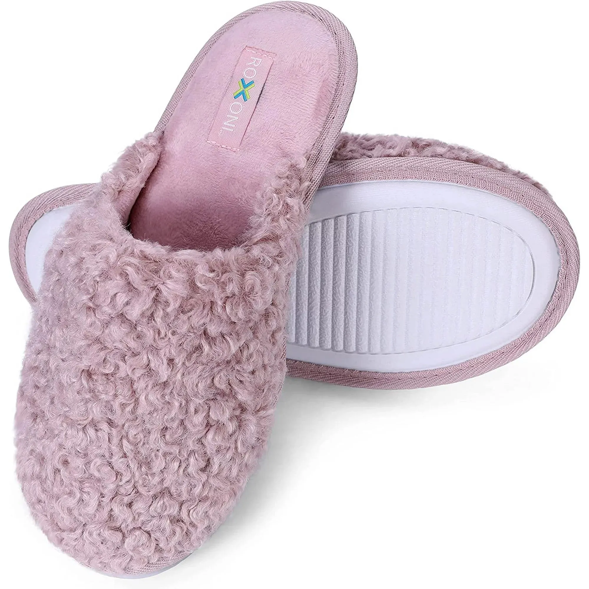 Roxoni Women Slipper Cozy Memory Foam, Indoor Outdoor Rubber Sole