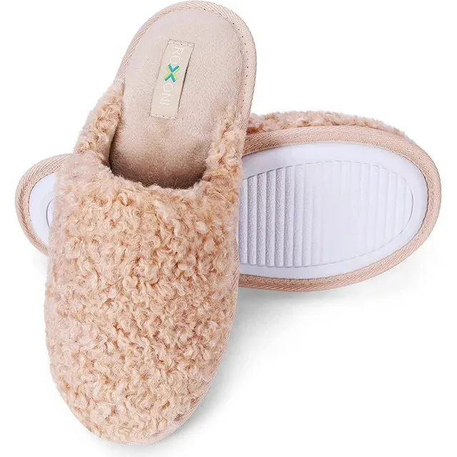 Roxoni Women Slipper Cozy Memory Foam, Indoor Outdoor Rubber Sole