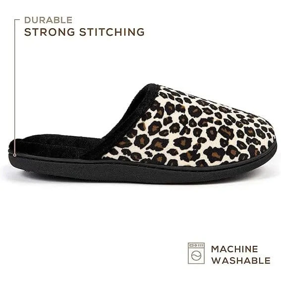 Roxoni Women Slipper Leopard Print, Cozy Slip On Memory Foam