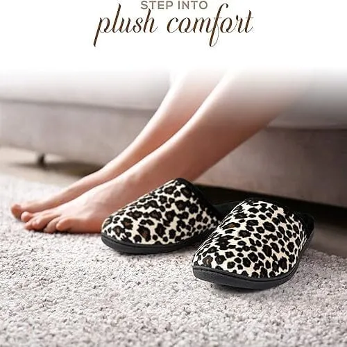 Roxoni Women Slipper Leopard Print, Cozy Slip On Memory Foam