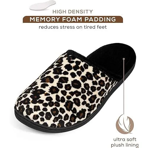 Roxoni Women Slipper Leopard Print, Cozy Slip On Memory Foam