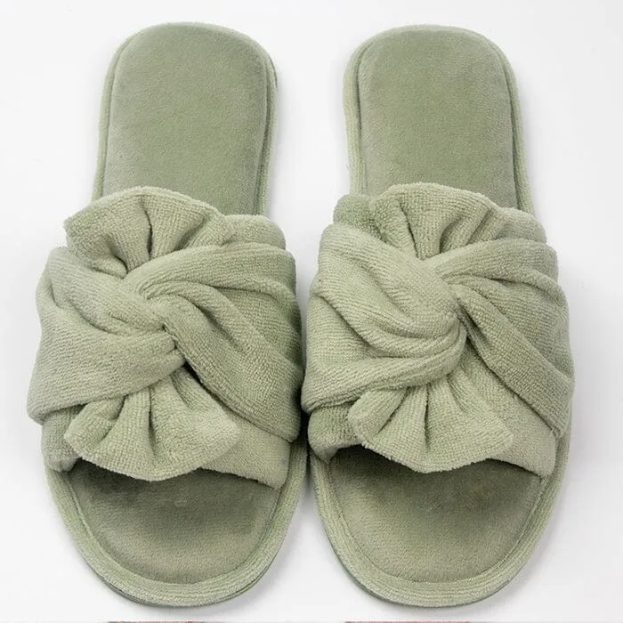 Roxoni Women's Indoor Twist Ribbon Plus Open Toe House Slippers