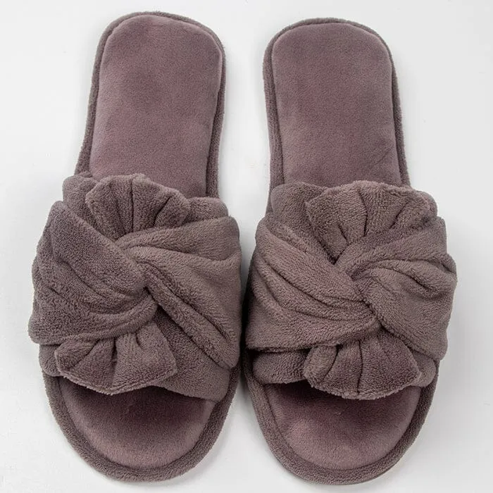 Roxoni Women's Indoor Twist Ribbon Plus Open Toe House Slippers