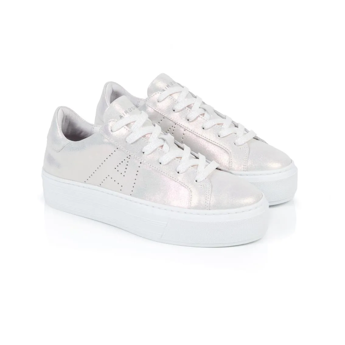 Sadie: Pearl Iridescent Leather Trainers