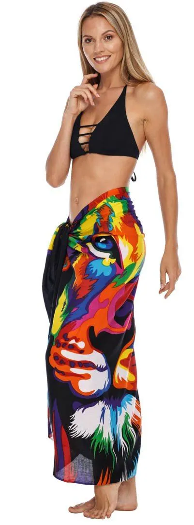 SHU-SHI Women Beach Cover Up Sarong Swimsuit Cover-Up Pareo Coverups Print