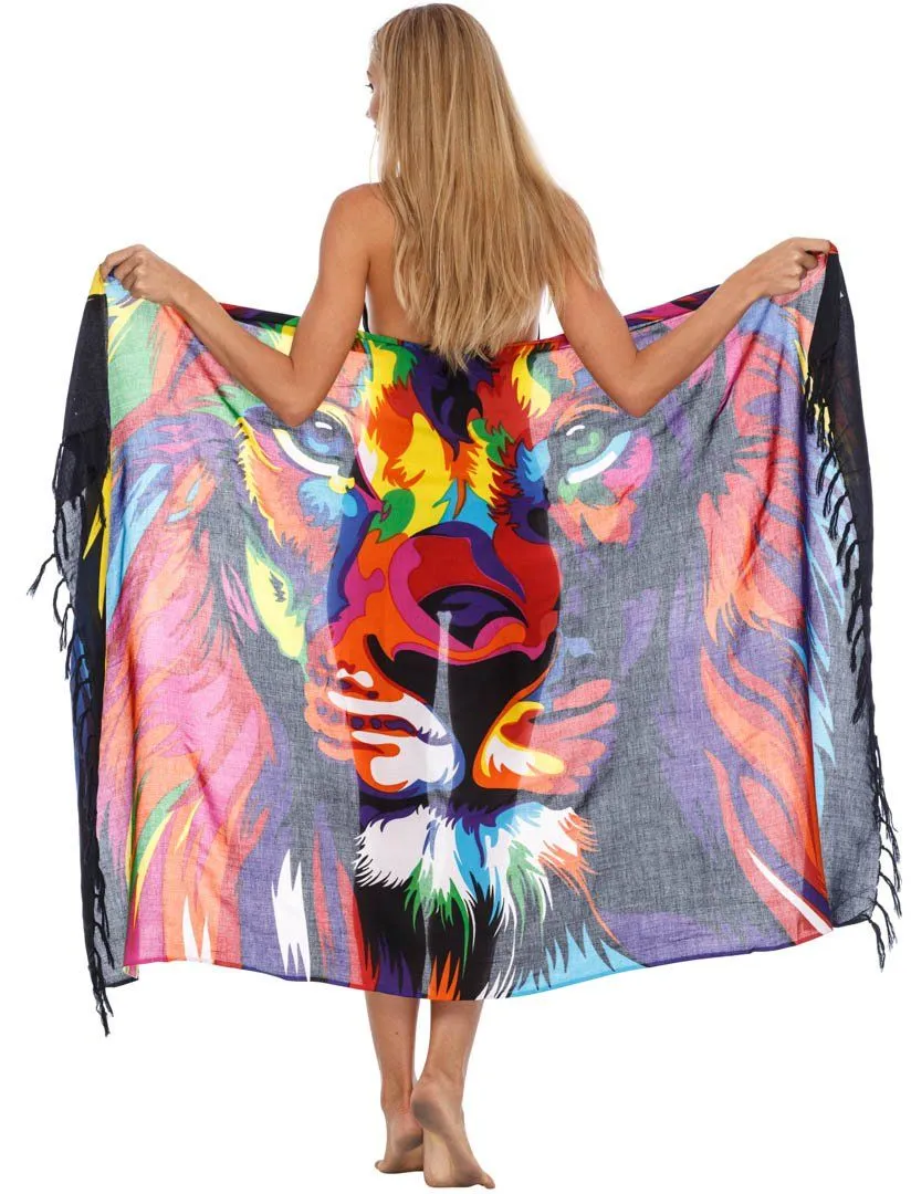 SHU-SHI Women Beach Cover Up Sarong Swimsuit Cover-Up Pareo Coverups Print
