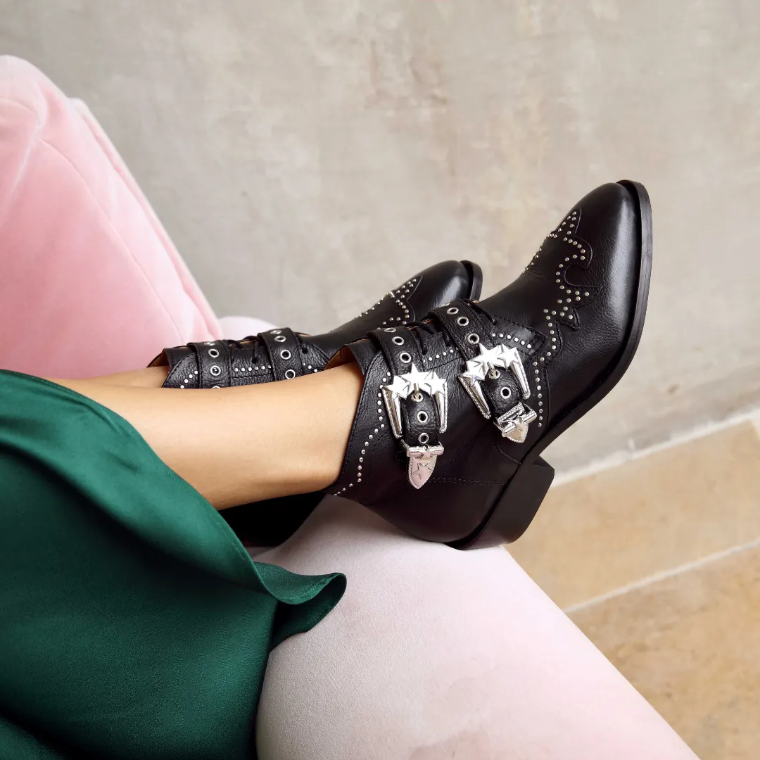 Starlight: Black Leather Ankle Boots
