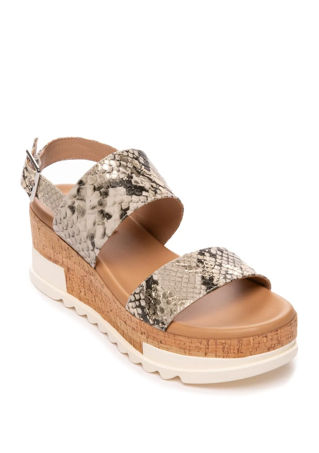 Steve Madden Brenda Leather Wedge Women's Sandal Shoes - GOLD SNAKE