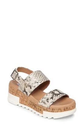 Steve Madden Brenda Leather Wedge Women's Sandal Shoes - GOLD SNAKE
