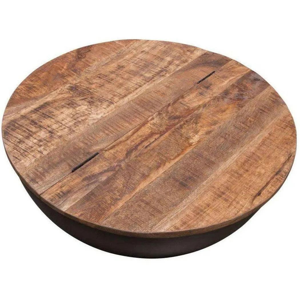 Storage Cocktail Table Natural Mango Wood Top & Metal Base