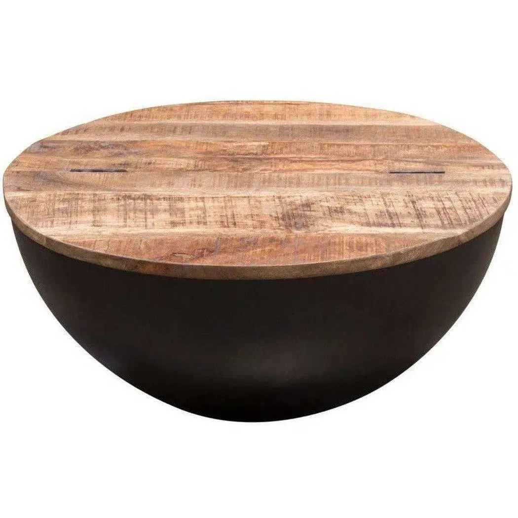Storage Cocktail Table Natural Mango Wood Top & Metal Base