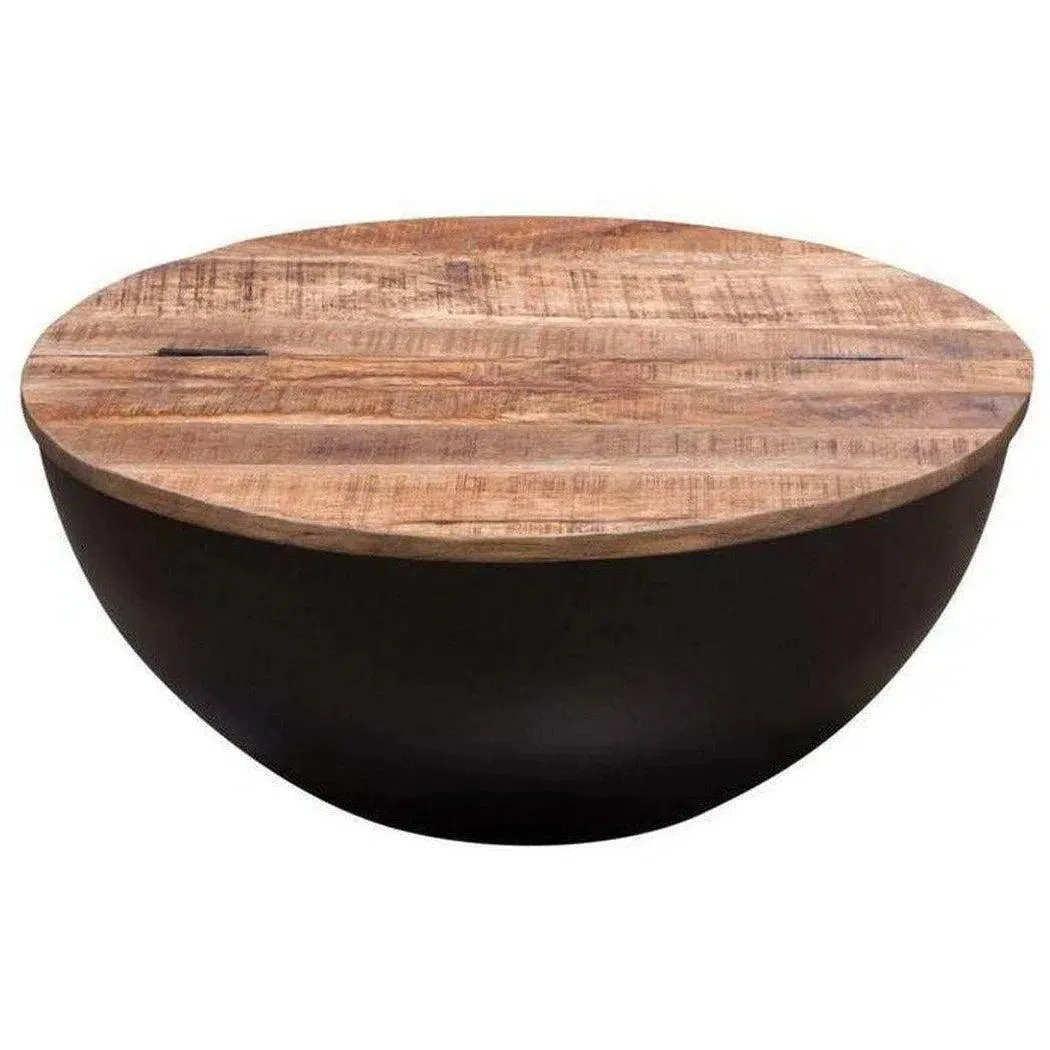 Storage Cocktail Table Natural Mango Wood Top & Metal Base