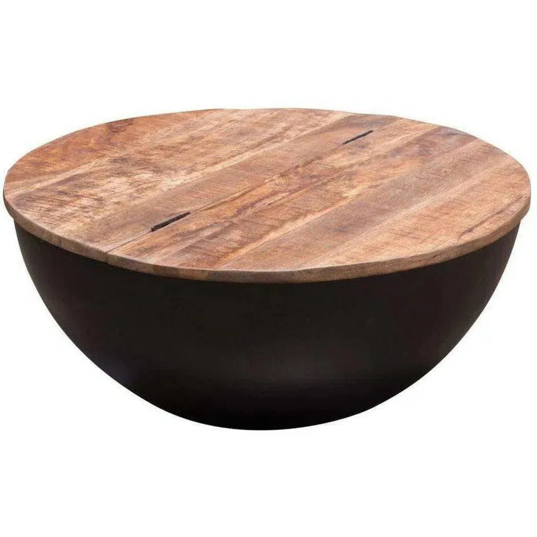 Storage Cocktail Table Natural Mango Wood Top & Metal Base
