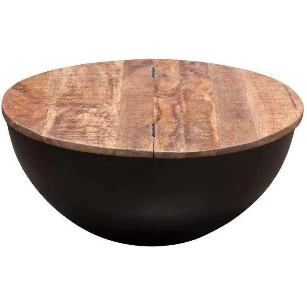 Storage Cocktail Table Natural Mango Wood Top & Metal Base