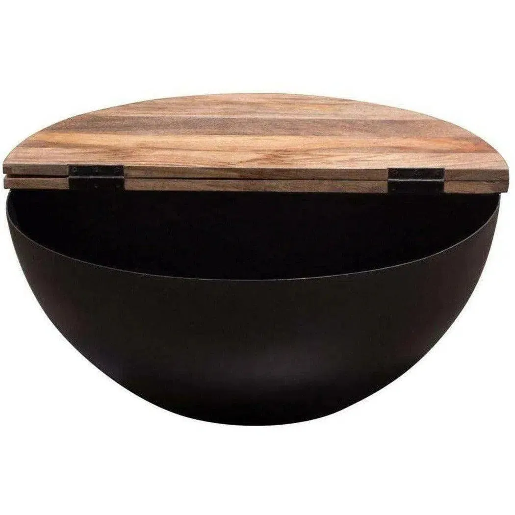 Storage Cocktail Table Natural Mango Wood Top & Metal Base