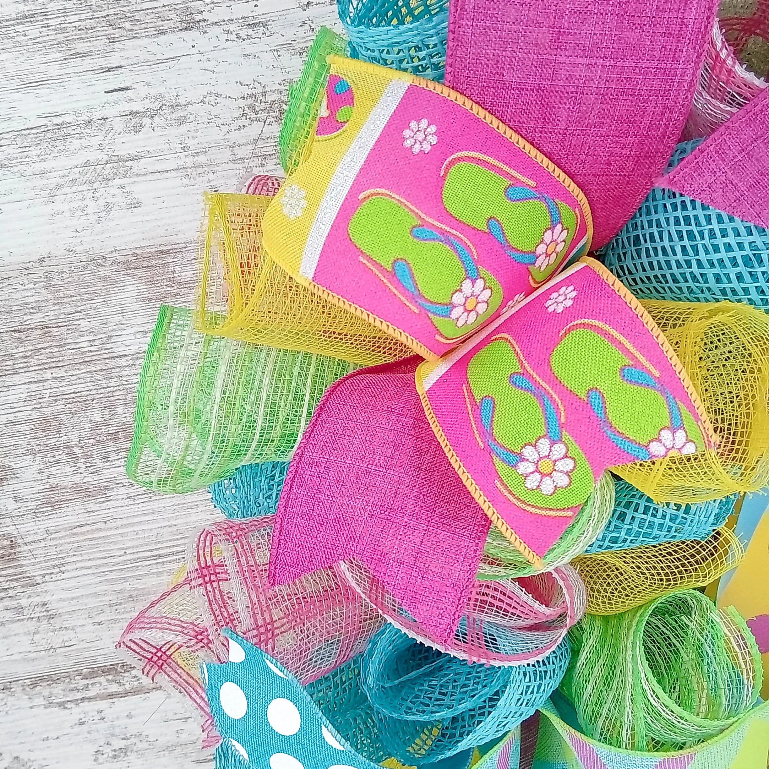 Summer Flip Flop Wreath | Spring Front Door Decor | Yellow Pink Blue Green