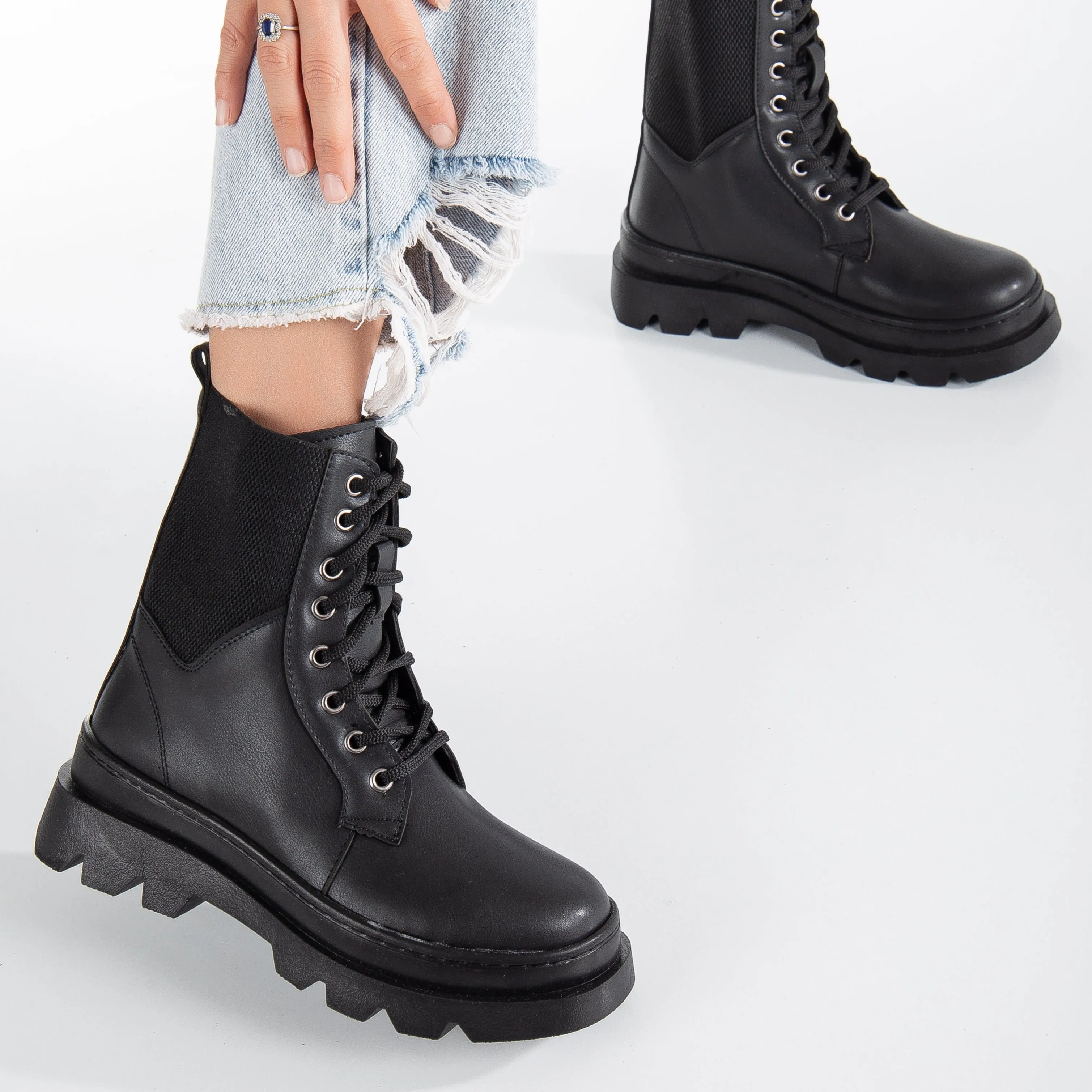 Suzette - Black Combat Boots