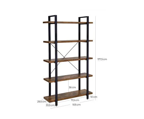 VASAGLE Bookshelf 5-Tier Industrial Stable Bookcase