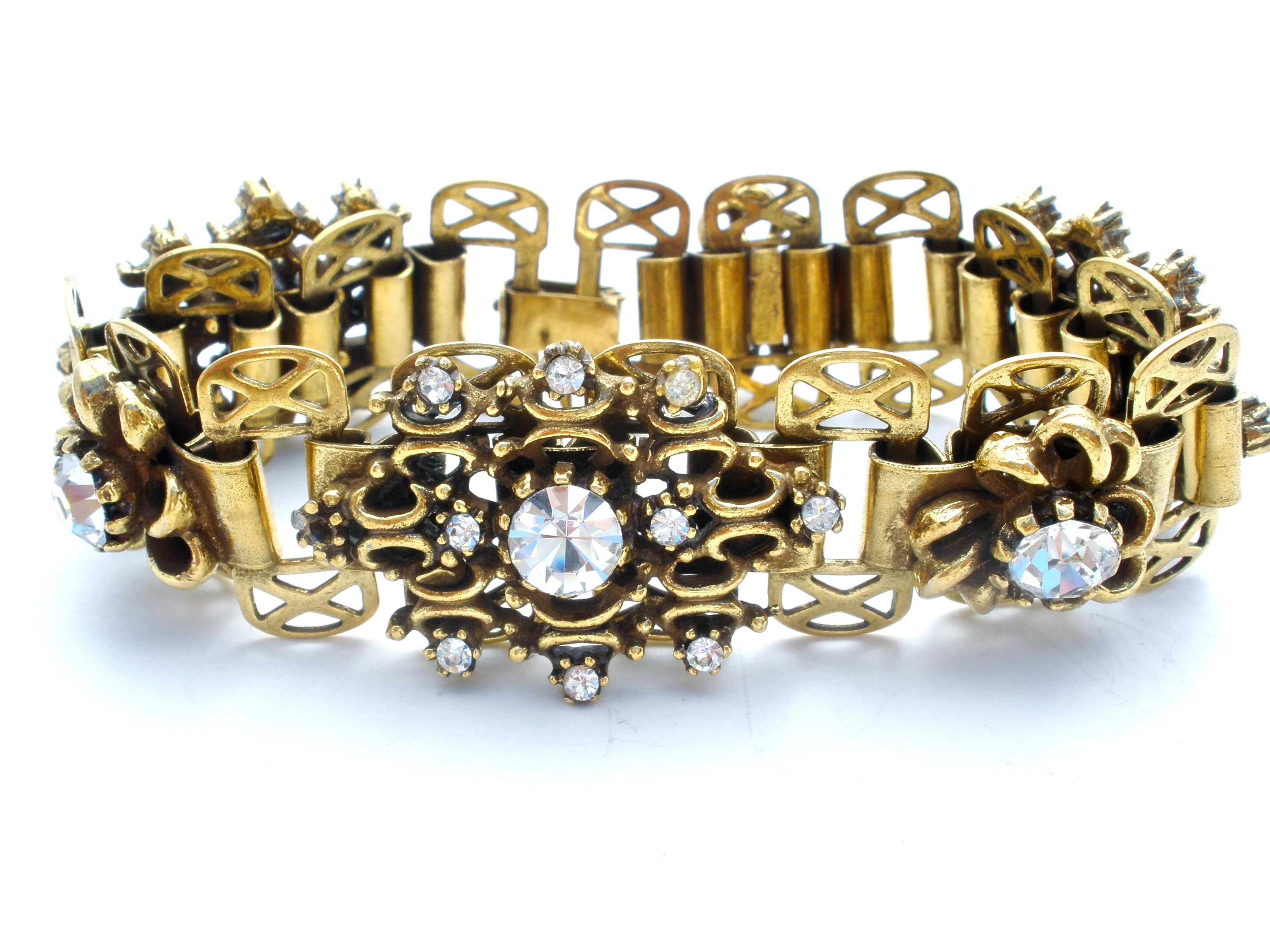Vintage Bookchain Clear Rhinestone Bracelet 7.25"