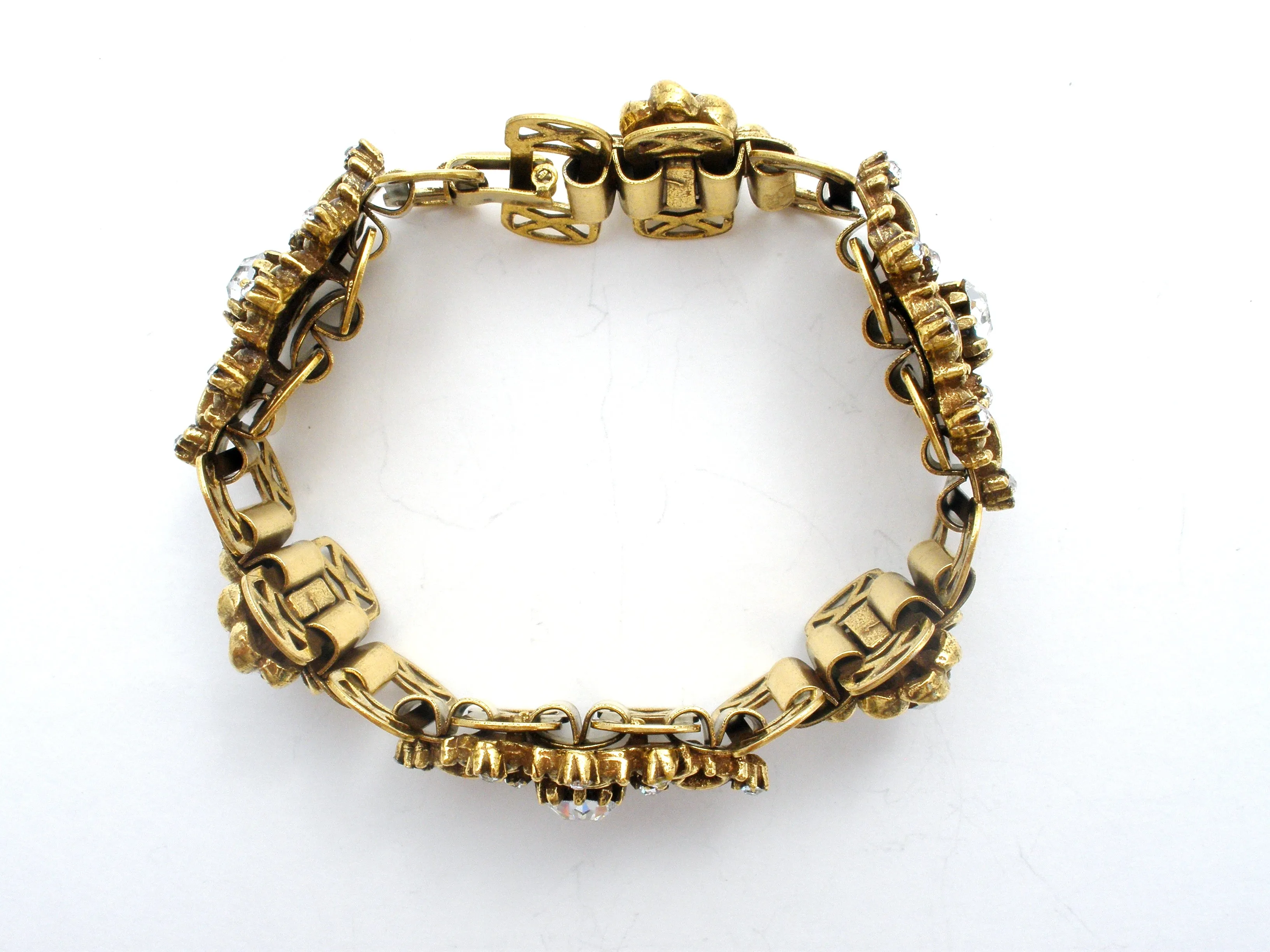 Vintage Bookchain Clear Rhinestone Bracelet 7.25"