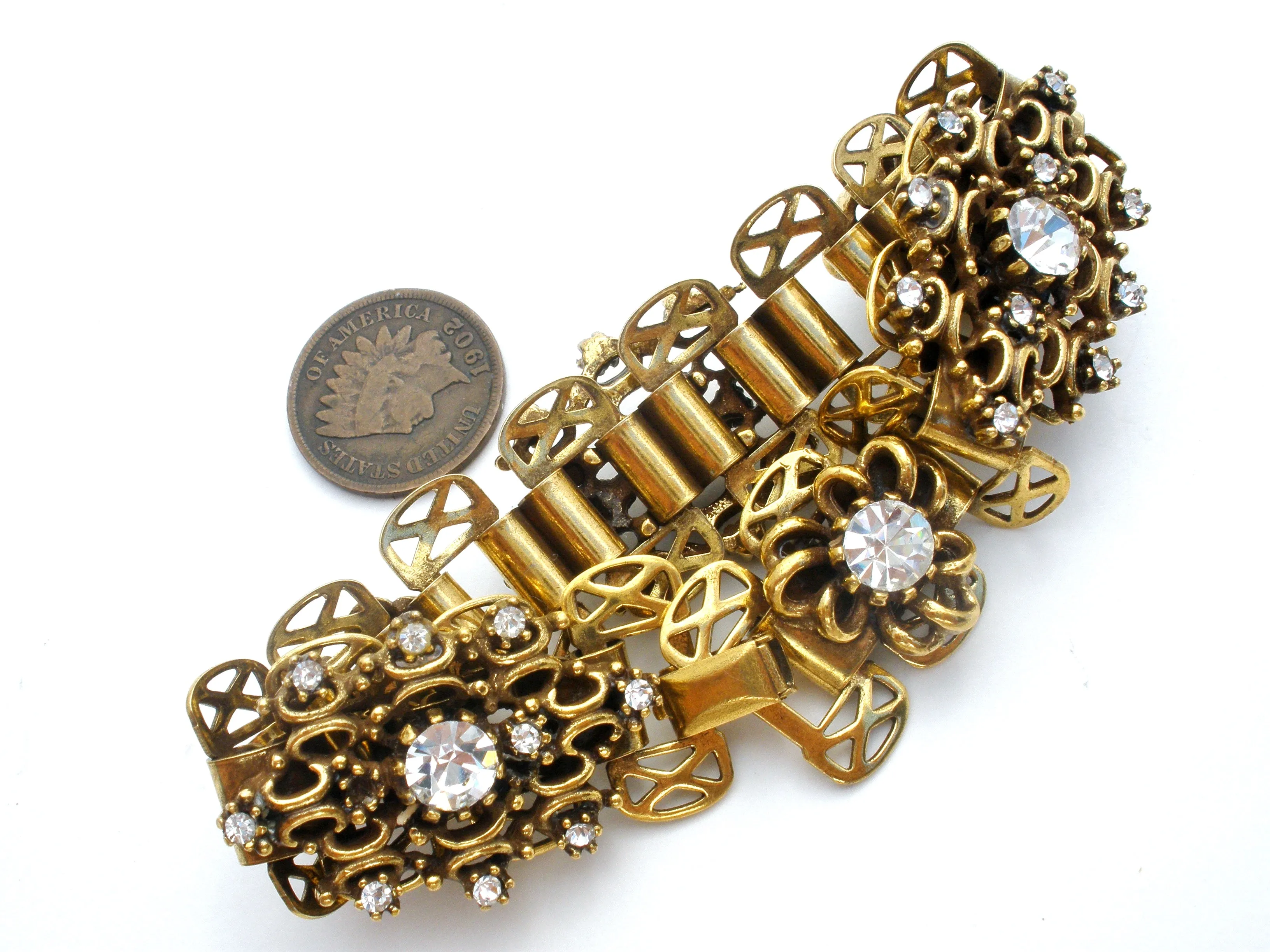 Vintage Bookchain Clear Rhinestone Bracelet 7.25"