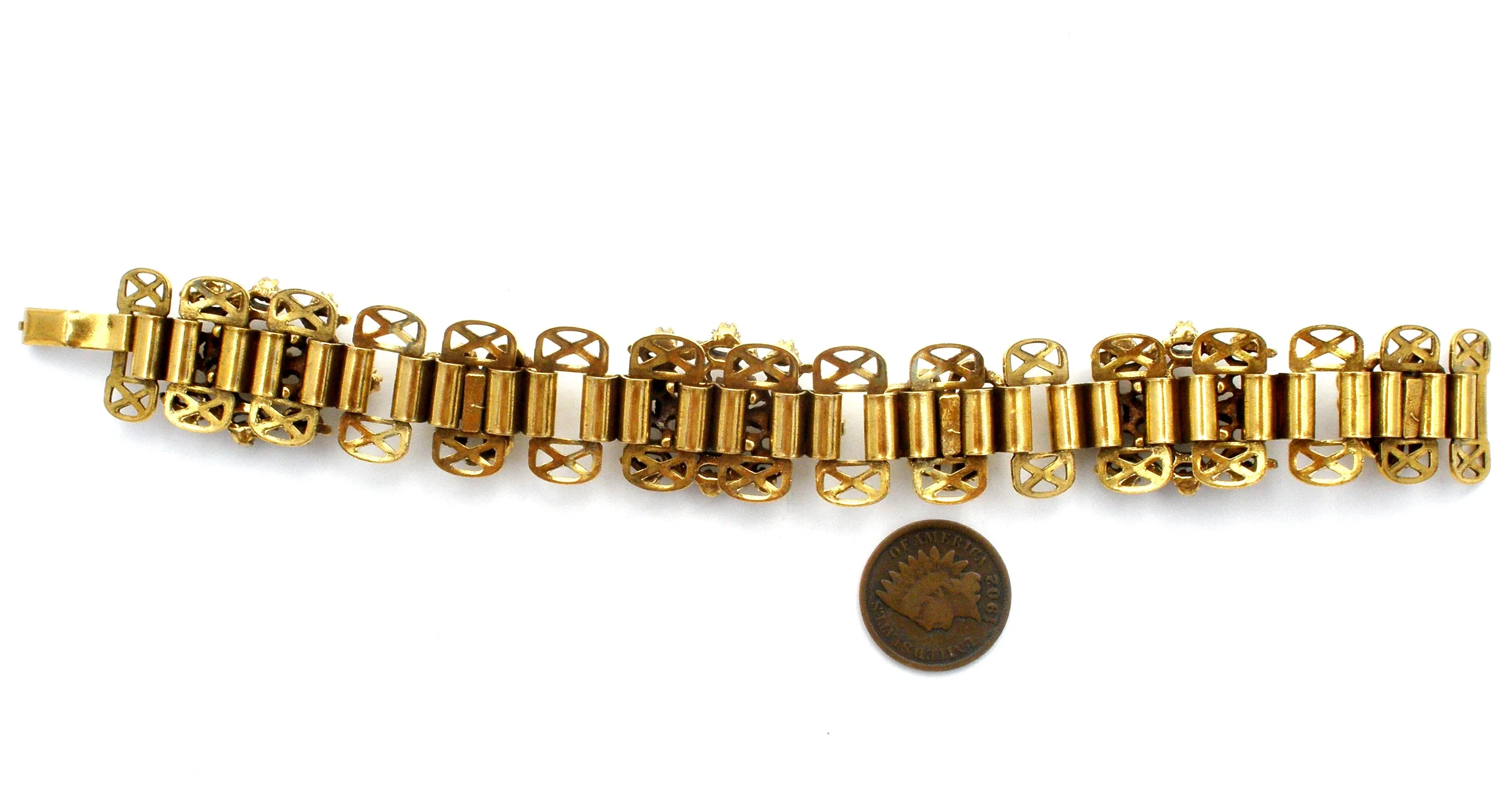 Vintage Bookchain Clear Rhinestone Bracelet 7.25"
