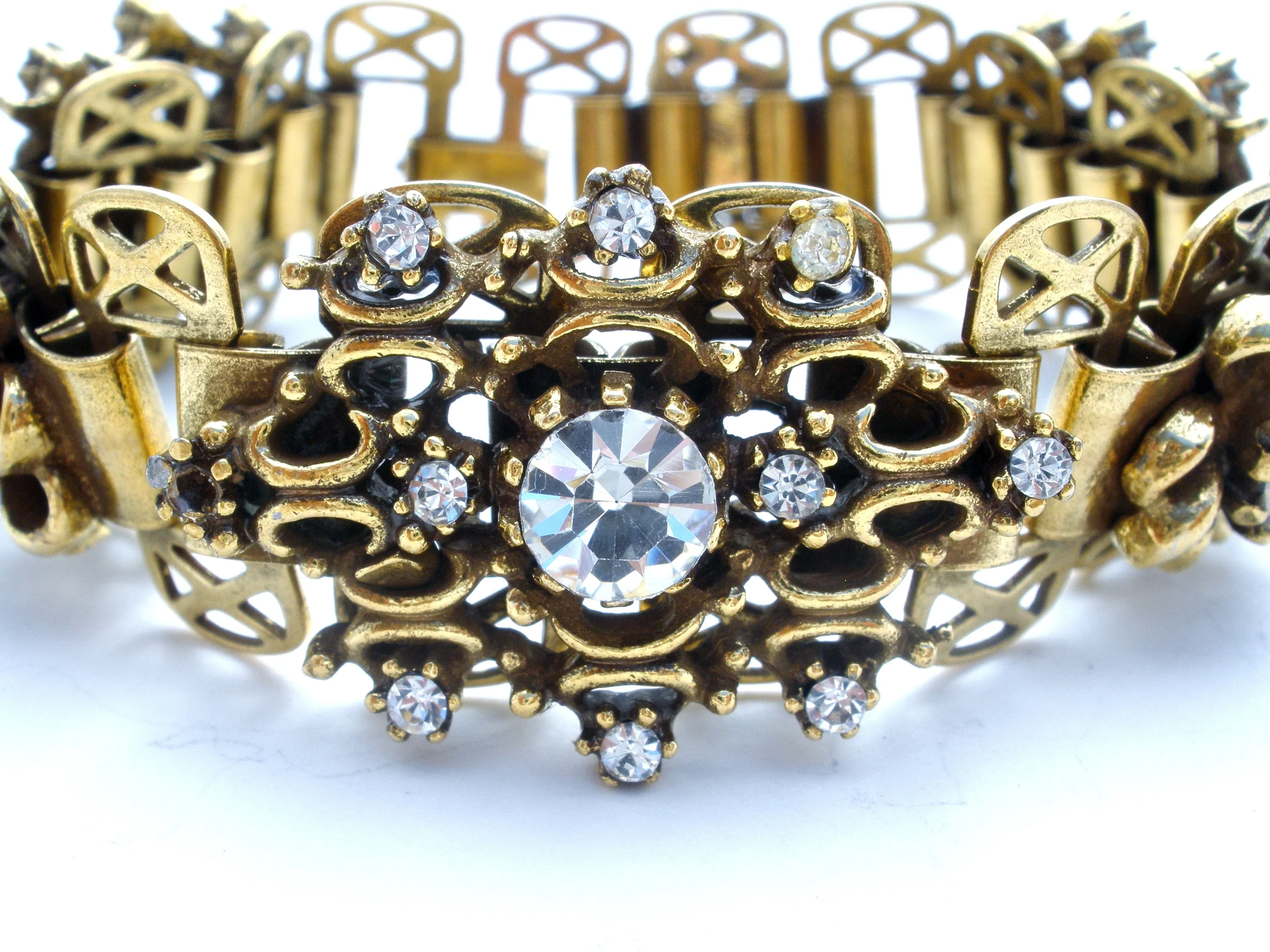 Vintage Bookchain Clear Rhinestone Bracelet 7.25"