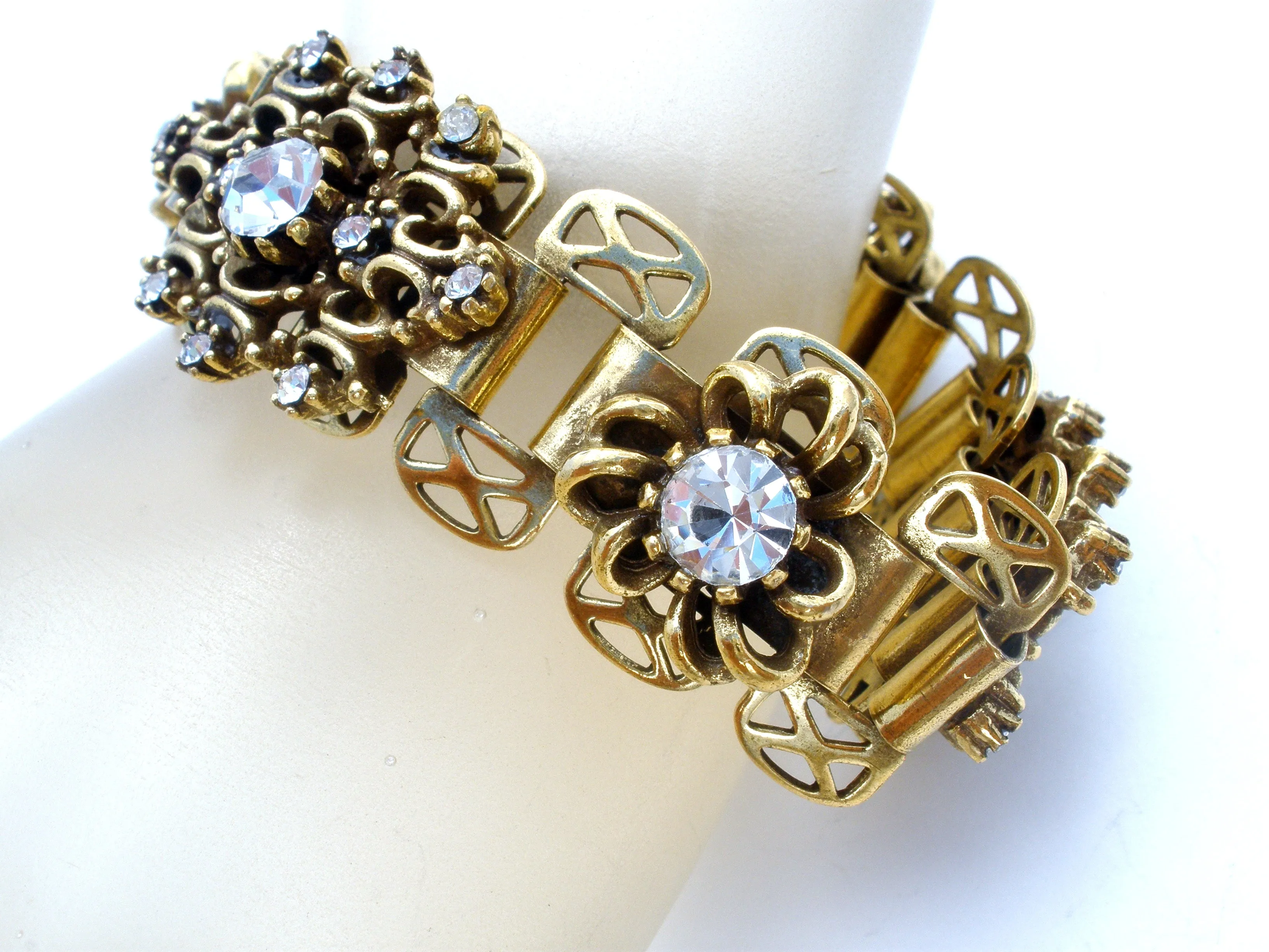 Vintage Bookchain Clear Rhinestone Bracelet 7.25"