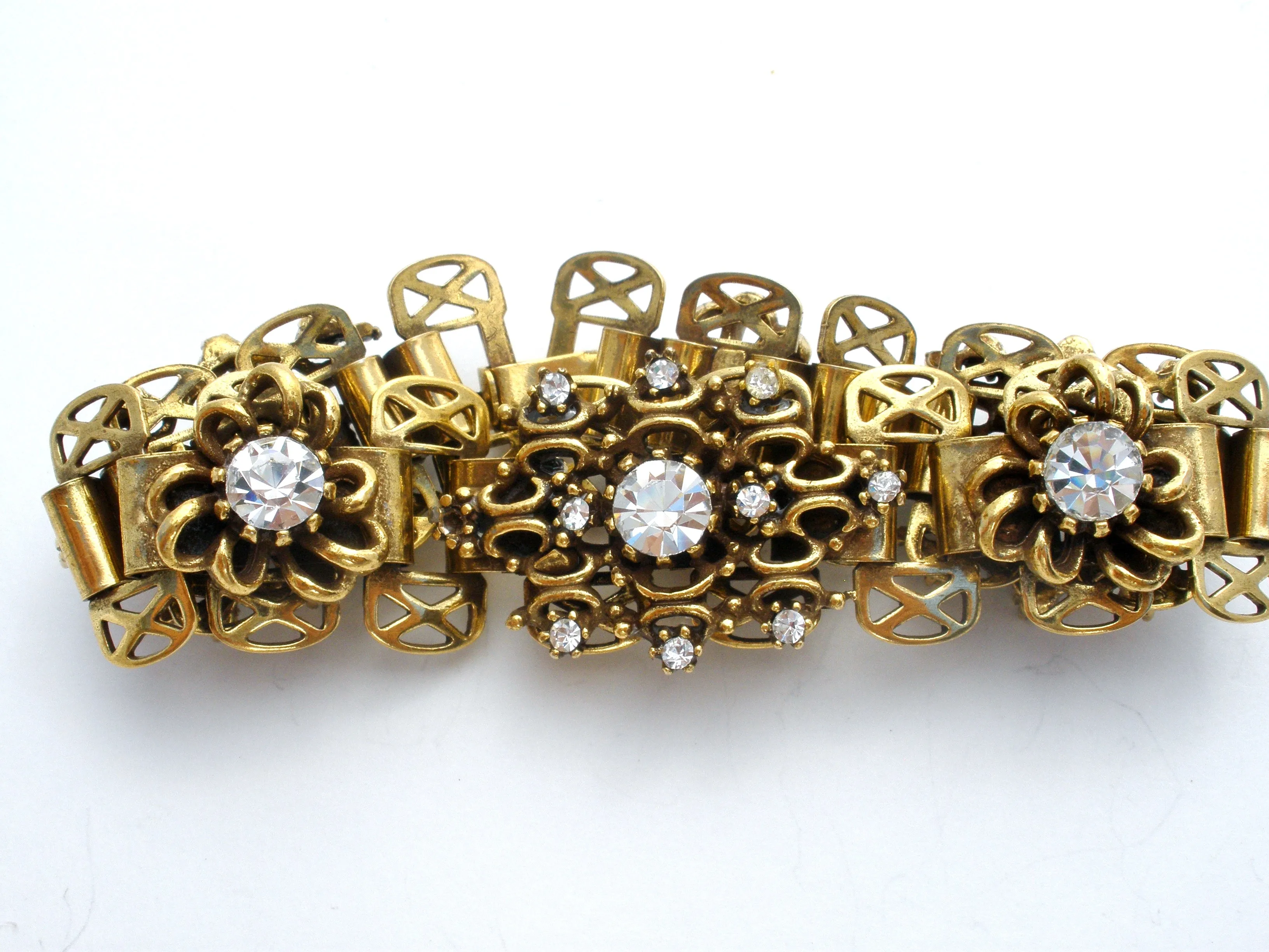 Vintage Bookchain Clear Rhinestone Bracelet 7.25"