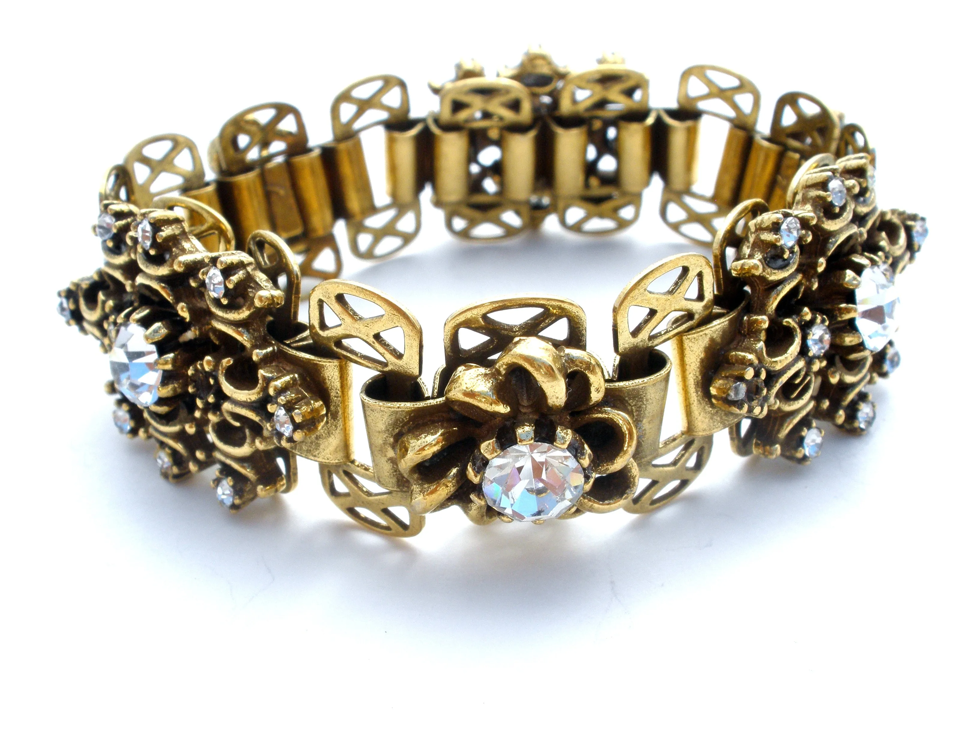 Vintage Bookchain Clear Rhinestone Bracelet 7.25"