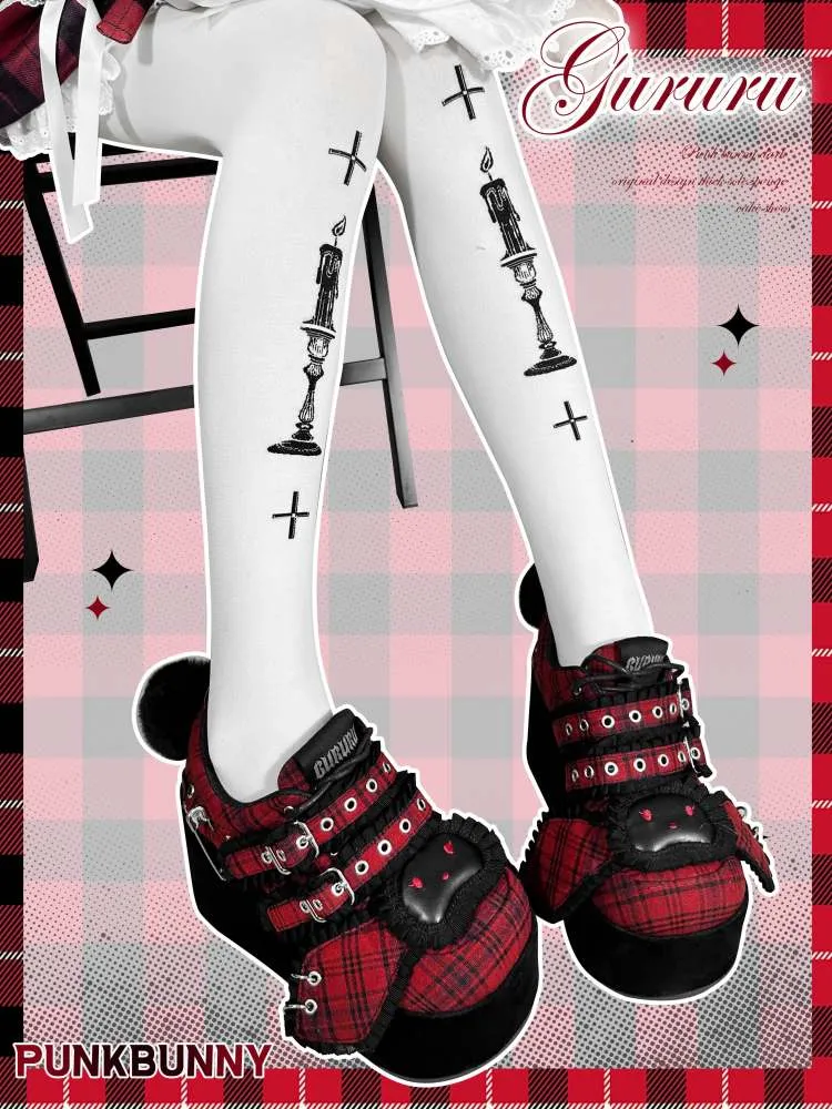 Y2K Black Rabbit Plaid Platform Shoes【s0000008557】