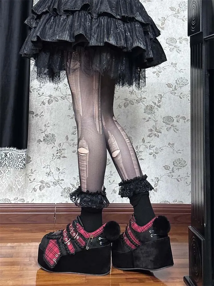 Y2K Black Rabbit Plaid Platform Shoes【s0000008557】