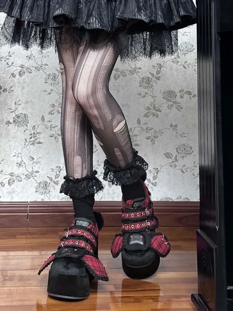 Y2K Black Rabbit Plaid Platform Shoes【s0000008557】