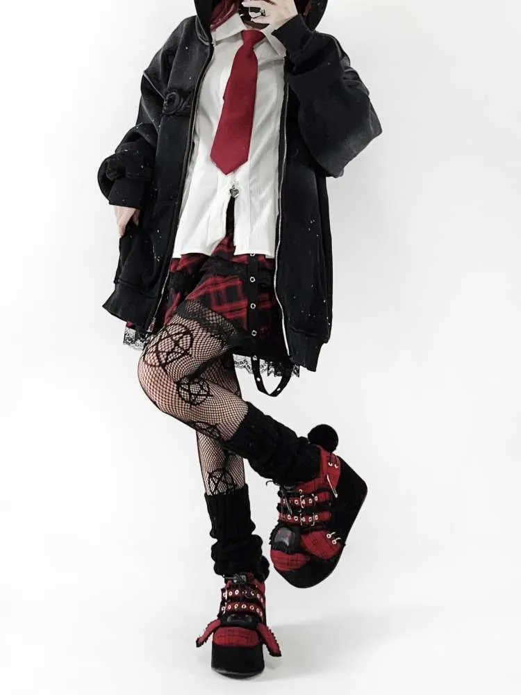 Y2K Black Rabbit Plaid Platform Shoes【s0000008557】