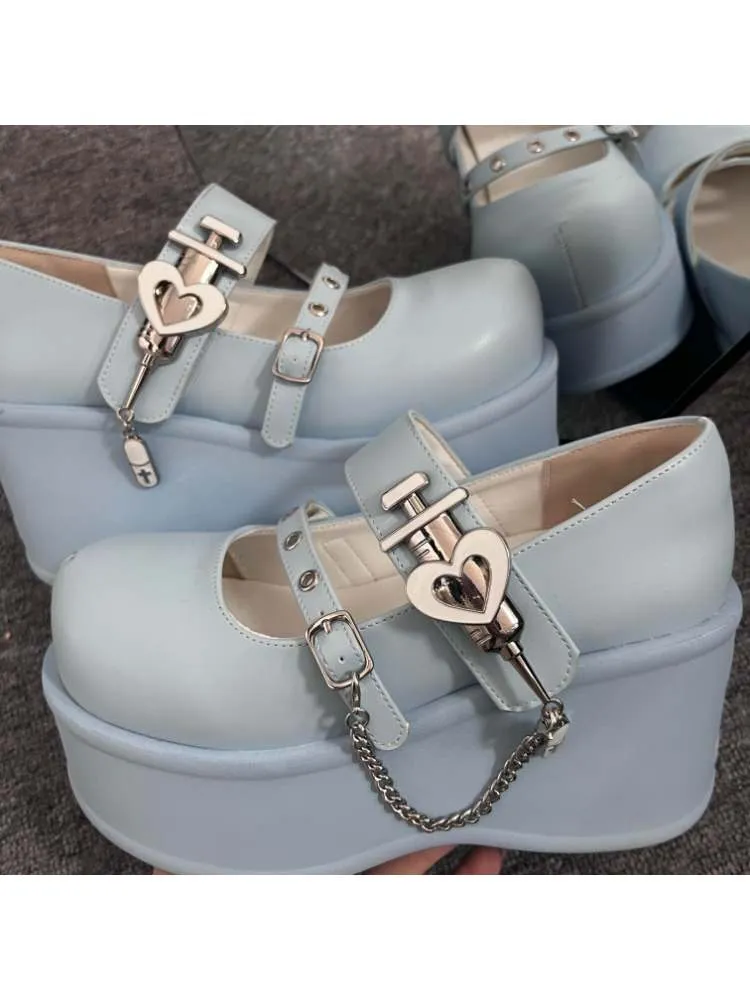 Y2K Medical Heart Syringe Charm Platform Shoes【s0000008556】