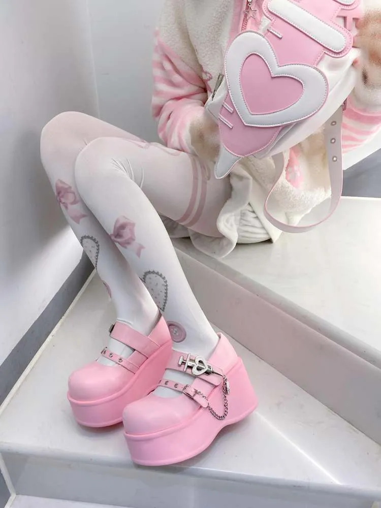 Y2K Medical Heart Syringe Charm Platform Shoes【s0000008556】